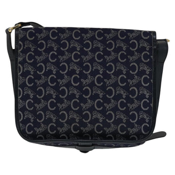CELINE C Sulky Shoulder Bag Canvas Navy Gold Auth 111109 - 0
