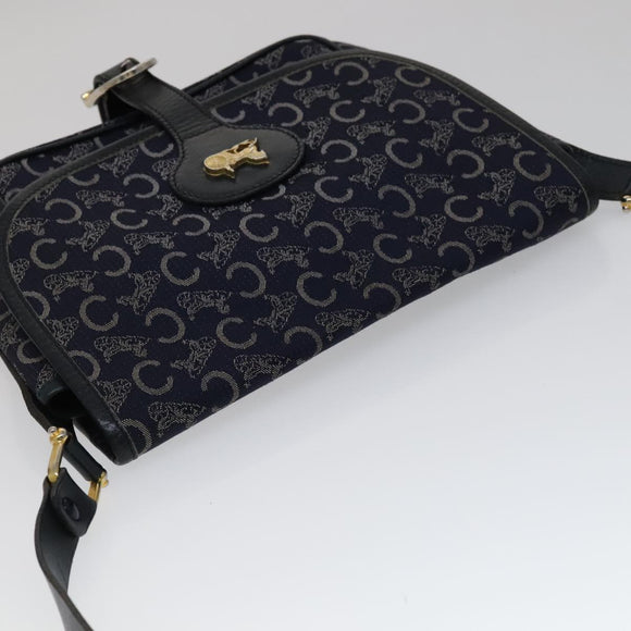 CELINE C Sulky Shoulder Bag Canvas Navy Gold Auth 111109