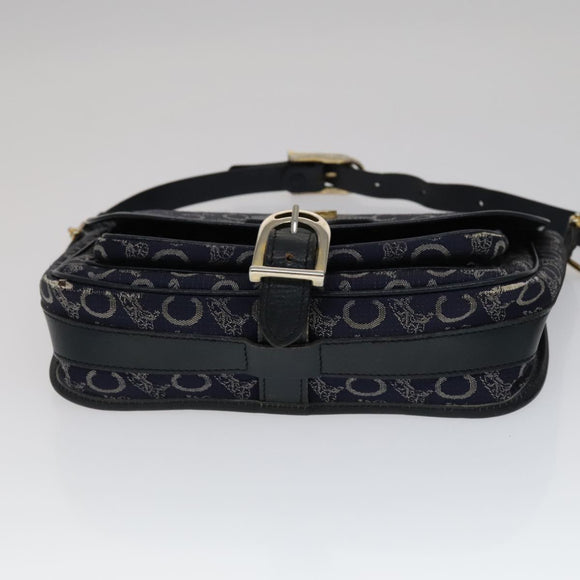 CELINE C Sulky Shoulder Bag Canvas Navy Gold Auth 111109