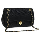 BALLY Quilted Chain Shoulder Bag Leather Black Gold Auth 111116-1