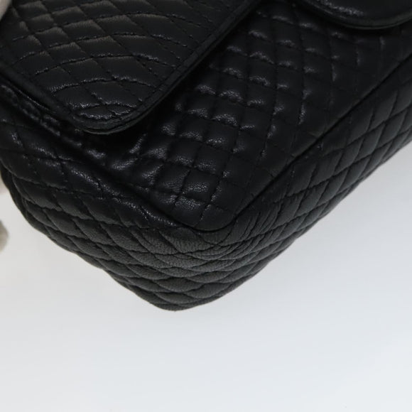 BALLY Quilted Chain Shoulder Bag Leather Black Gold Auth 111116