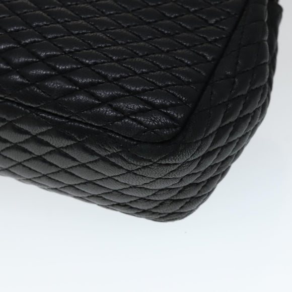 BALLY Quilted Chain Shoulder Bag Leather Black Gold Auth 111116