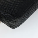 BALLY Quilted Chain Shoulder Bag Leather Black Gold Auth 111116-16