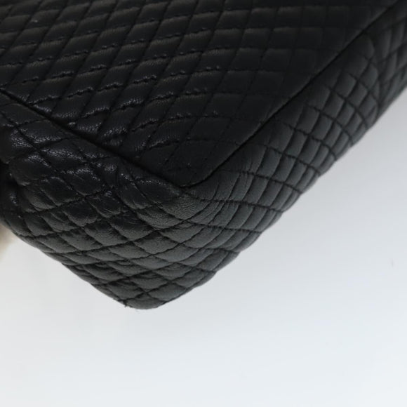 BALLY Quilted Chain Shoulder Bag Leather Black Gold Auth 111116