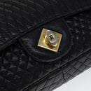 BALLY Quilted Chain Shoulder Bag Leather Black Gold Auth 111116-10