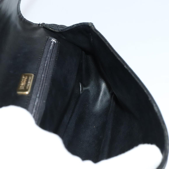 BALLY Quilted Chain Shoulder Bag Leather Black Gold Auth 111116