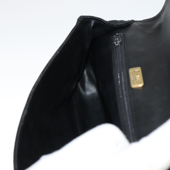 BALLY Quilted Chain Shoulder Bag Leather Black Gold Auth 111116