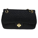 BALLY Quilted Chain Shoulder Bag Leather Black Gold Auth 111116-13