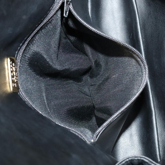 BALLY Quilted Chain Shoulder Bag Leather Black Gold Auth 111116