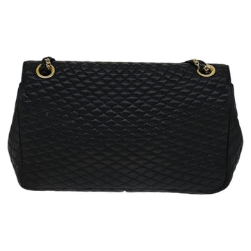 BALLY Quilted Chain Shoulder Bag Leather Black Gold Auth 111116 - 0