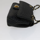 BALLY Quilted Chain Shoulder Bag Leather Black Gold Auth 111116-3