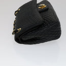 BALLY Quilted Chain Shoulder Bag Leather Black Gold Auth 111116-4