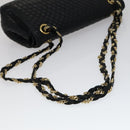 BALLY Quilted Chain Shoulder Bag Leather Black Gold Auth 111116-7