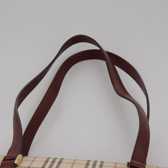 BURBERRY Nova Check Tote Bag Canvas Leather Beige Red gold Auth 111118