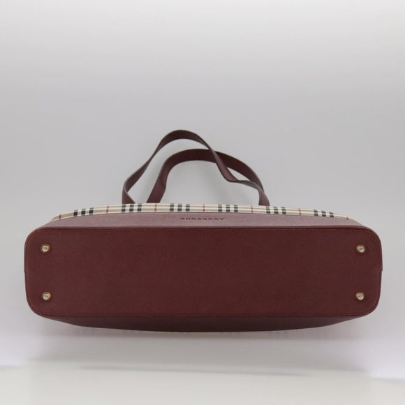 BURBERRY Nova Check Tote Bag Canvas Leather Beige Red gold Auth 111118