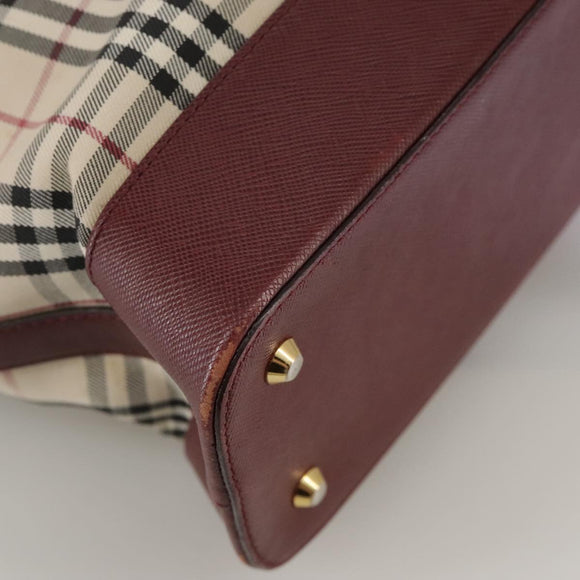 BURBERRY Nova Check Tote Bag Canvas Leather Beige Red gold Auth 111118