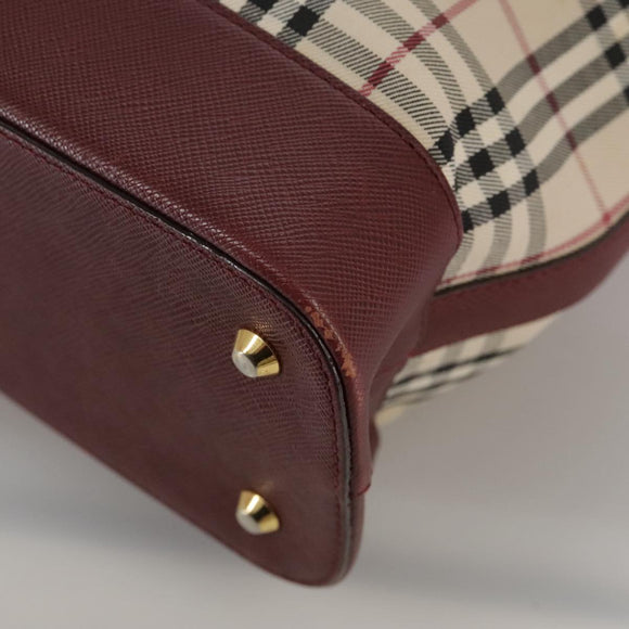 BURBERRY Nova Check Tote Bag Canvas Leather Beige Red gold Auth 111118