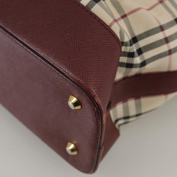 BURBERRY Nova Check Tote Bag Canvas Leather Beige Red gold Auth 111118