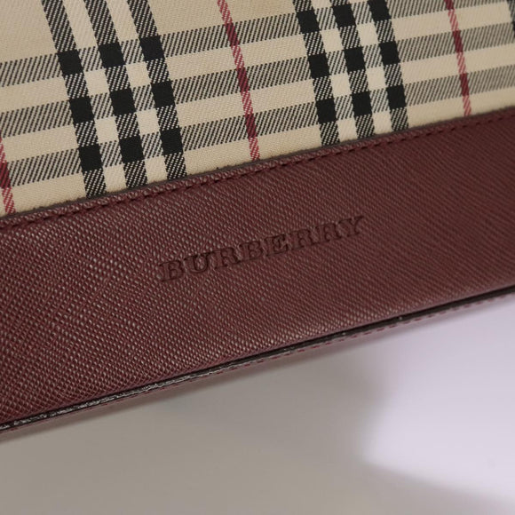 BURBERRY Nova Check Tote Bag Canvas Leather Beige Red gold Auth 111118