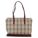 BURBERRY Nova Check Tote Bag Canvas Leather Beige Red gold Auth 111118-13