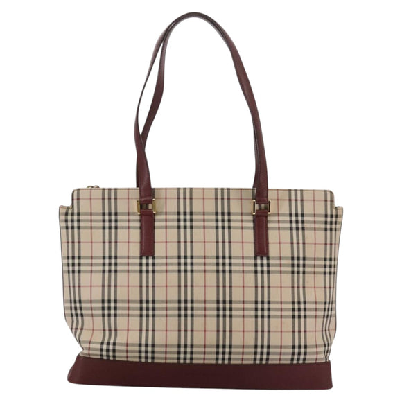 BURBERRY Nova Check Tote Bag Canvas Leather Beige Red gold Auth 111118