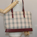 BURBERRY Nova Check Tote Bag Canvas Leather Beige Red gold Auth 111118-24