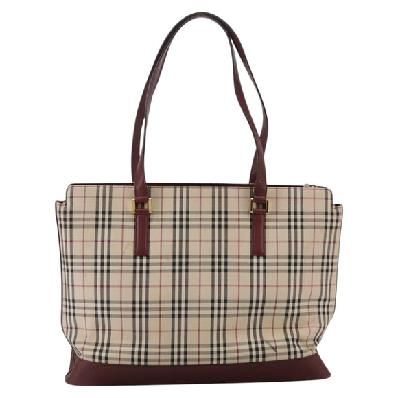 BURBERRY Nova Check Tote Bag Canvas Leather Beige Red gold Auth 111118