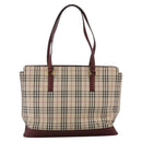 BURBERRY Nova Check Tote Bag Canvas Leather Beige Red gold Auth 111118-2
