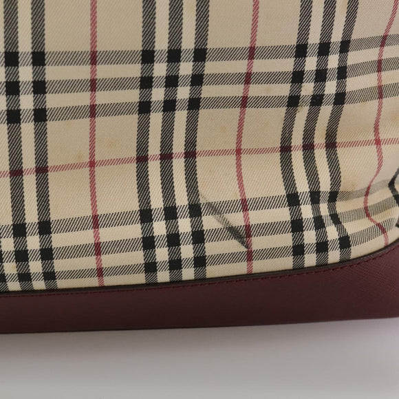 BURBERRY Nova Check Tote Bag Canvas Leather Beige Red gold Auth 111118