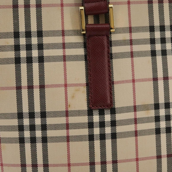 BURBERRY Nova Check Tote Bag Canvas Leather Beige Red gold Auth 111118