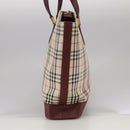 BURBERRY Nova Check Tote Bag Canvas Leather Beige Red gold Auth 111118-5