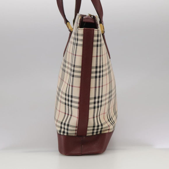 BURBERRY Nova Check Tote Bag Canvas Leather Beige Red gold Auth 111118