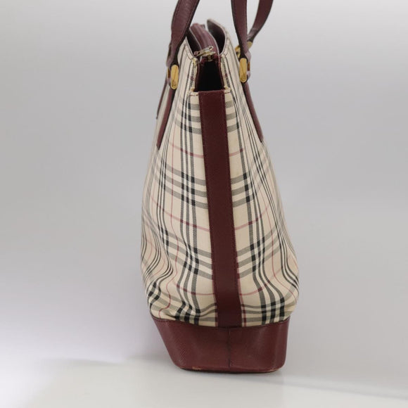 BURBERRY Nova Check Tote Bag Canvas Leather Beige Red gold Auth 111118