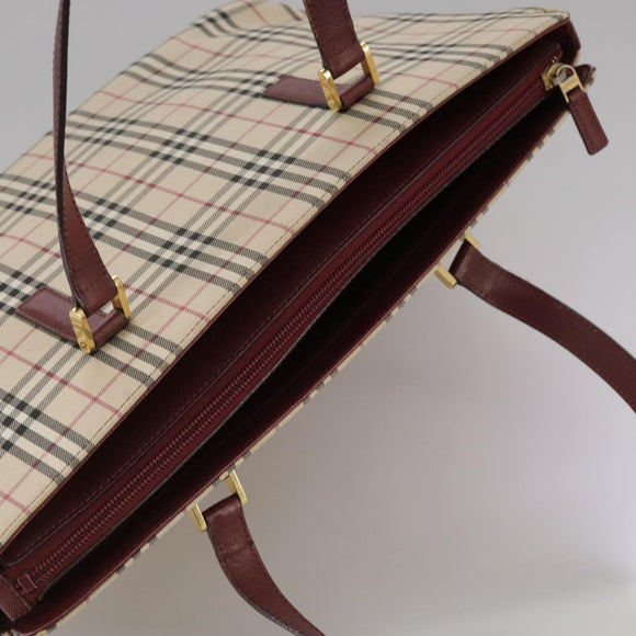 BURBERRY Nova Check Tote Bag Canvas Leather Beige Red gold Auth 111118