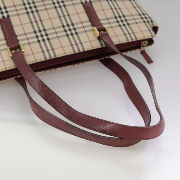 BURBERRY Nova Check Tote Bag Canvas Leather Beige Red gold Auth 111118