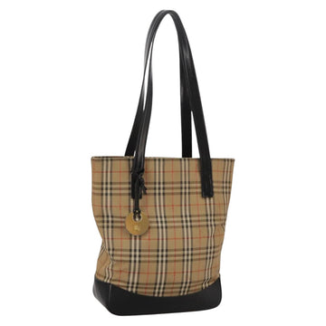 BURBERRY Nova Check Tote Bag Canvas Leather Beige Black gold Auth 111119