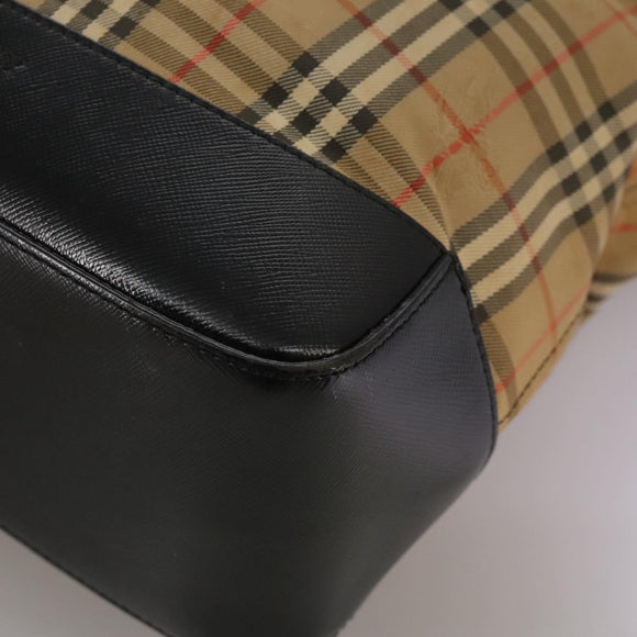BURBERRY Nova Check Tote Bag Canvas Leather Beige Black gold Auth 111119