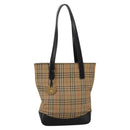 BURBERRY Nova Check Tote Bag Canvas Leather Beige Black gold Auth 111119-13
