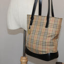 BURBERRY Nova Check Tote Bag Canvas Leather Beige Black gold Auth 111119-21