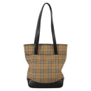 BURBERRY Nova Check Tote Bag Canvas Leather Beige Black gold Auth 111119-2