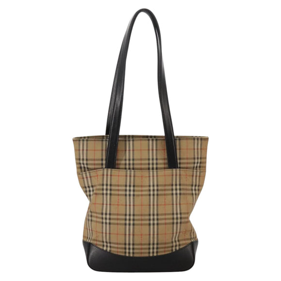 BURBERRY Nova Check Tote Bag Canvas Leather Beige Black gold Auth 111119