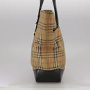 BURBERRY Nova Check Tote Bag Canvas Leather Beige Black gold Auth 111119-3