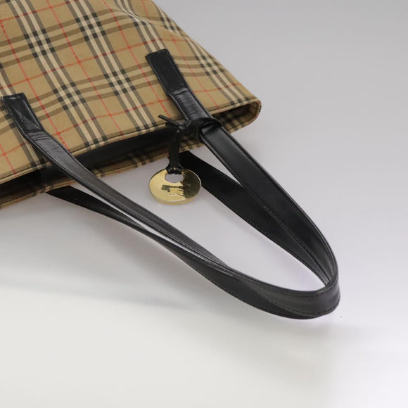 BURBERRY Nova Check Tote Bag Canvas Leather Beige Black gold Auth 111119