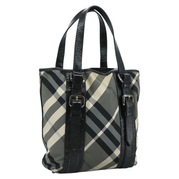 BURBERRY Nova Check Tote Bag PVC Enamel Gray Black Auth 111120