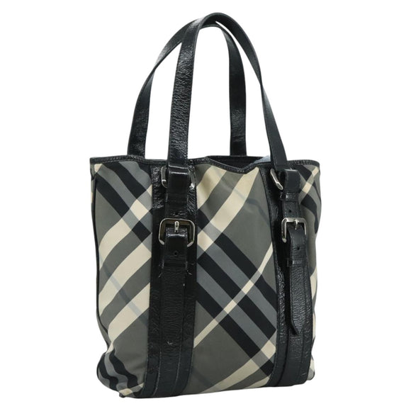 BURBERRY Nova Check Tote Bag PVC Enamel Gray Black Auth 111120