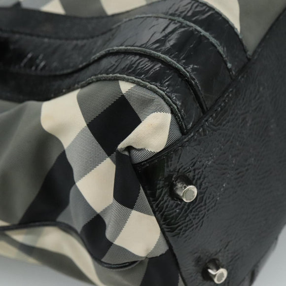 BURBERRY Nova Check Tote Bag PVC Enamel Gray Black Auth 111120