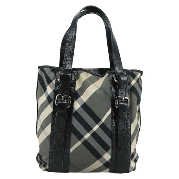 BURBERRY Nova Check Tote Bag PVC Enamel Gray Black Auth 111120