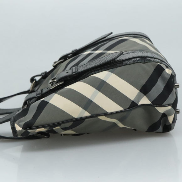 BURBERRY Nova Check Tote Bag PVC Enamel Gray Black Auth 111120