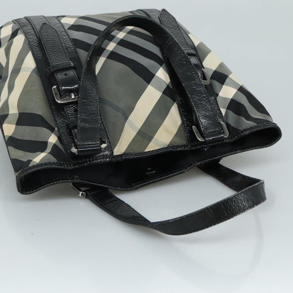 BURBERRY Nova Check Tote Bag PVC Enamel Gray Black Auth 111120