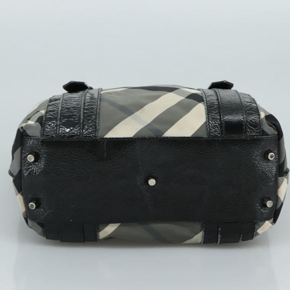 BURBERRY Nova Check Tote Bag PVC Enamel Gray Black Auth 111120